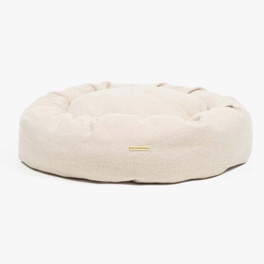 Donut Bed With Removable Covers in Natural Herringbone Tweed by Lords & Labradors