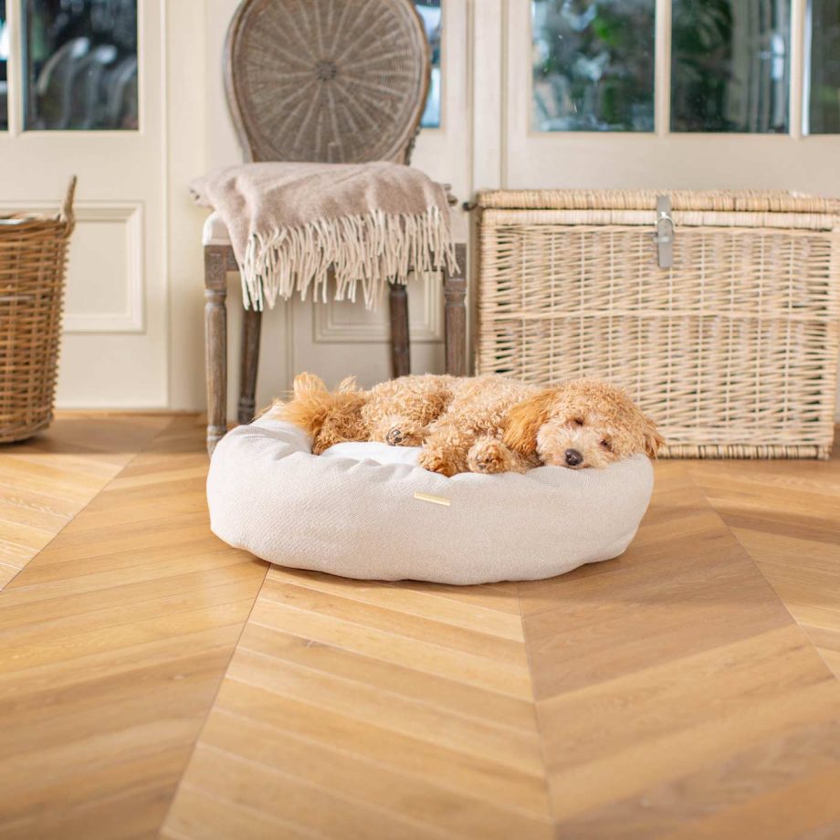 Donut Bed With Removable Covers in Natural Herringbone Tweed by Lords & Labradors