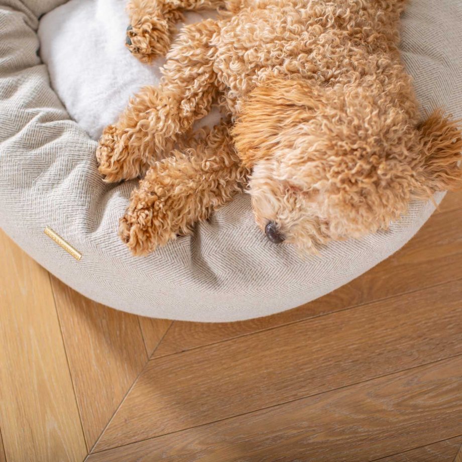 Donut Bed With Removable Covers in Natural Herringbone Tweed by Lords & Labradors