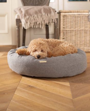 Donut Bed With Removable Covers in Pewter Herringbone Tweed by Lords & Labradors