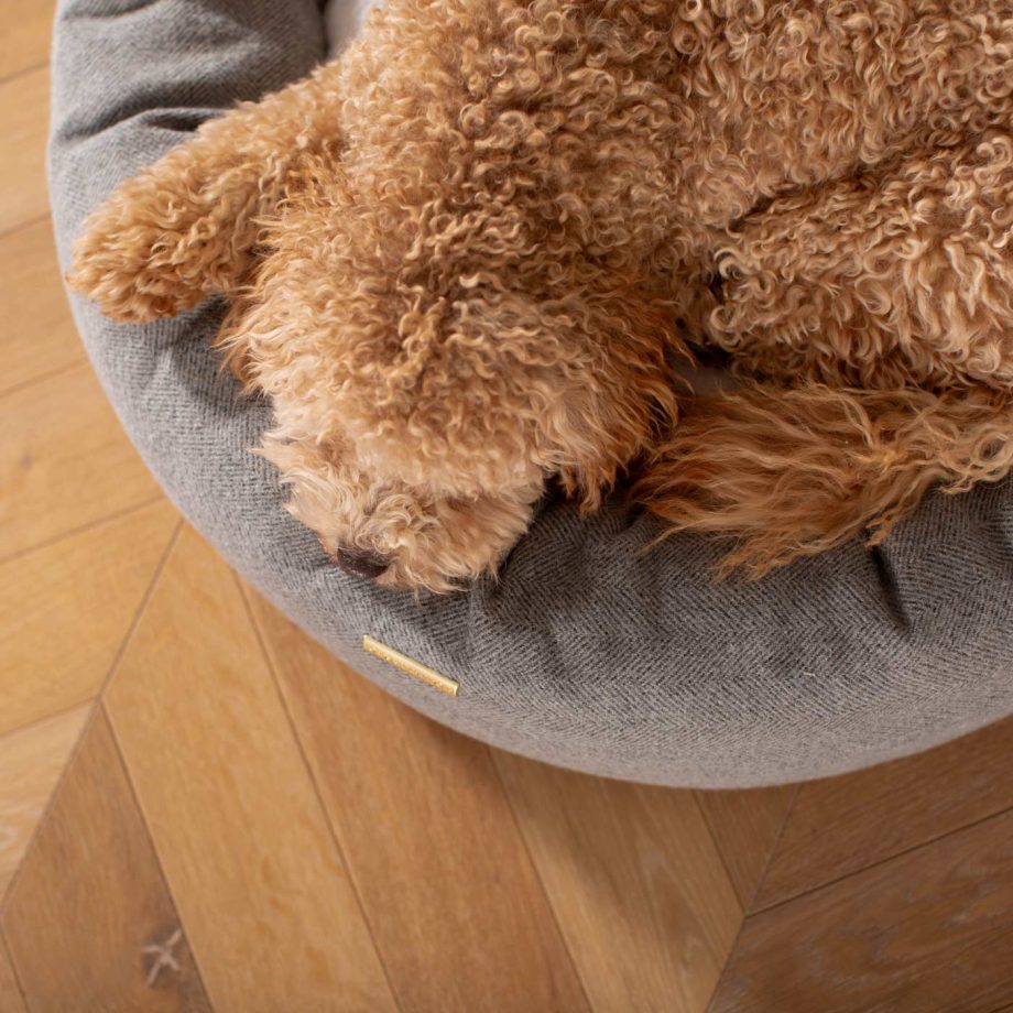Donut Bed With Removable Covers in Pewter Herringbone Tweed by Lords & Labradors
