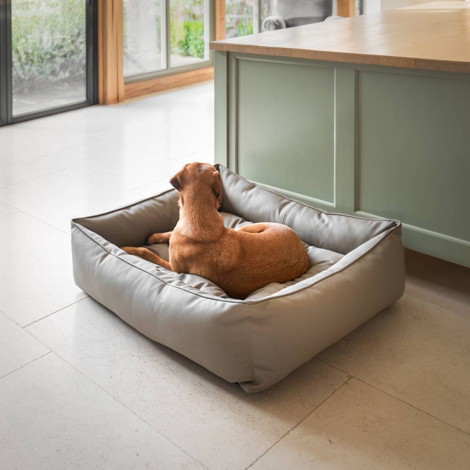 Box Bed With Removable Covers in Rhino Tough Camel Faux Leather by Lords & Labradors