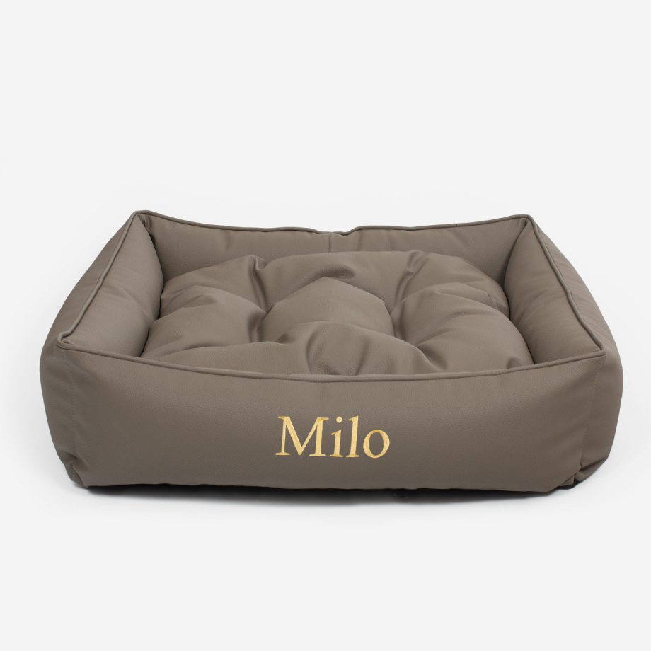 Box Bed With Removable Covers in Rhino Tough Camel Faux Leather by Lords & Labradors