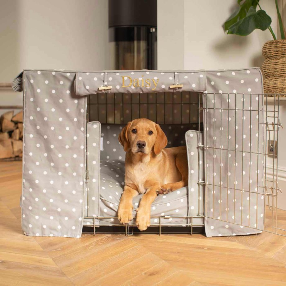 Dog Crate Set in Grey Spot by Lords & Labradors