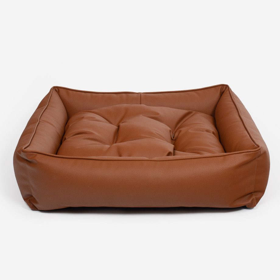Box Bed With Removable Covers in Rhino Tough Ember Faux Leather by Lords & Labradors